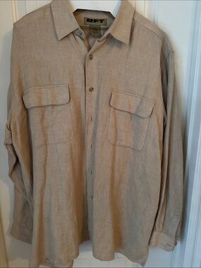 RAINFOREST Men's Light Beige Button-Front Shirt Jacket